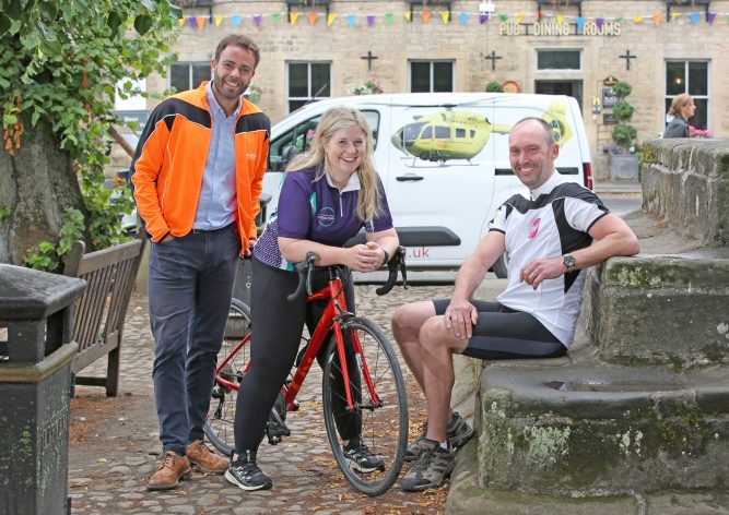 Yorkshire Pedalthon left to right Will Snaith sales director at Absolute Commercial Interiors Olivia Mayo surveyor at Carter Jonas Jim Speed head of Leeds real estate at DWF 1